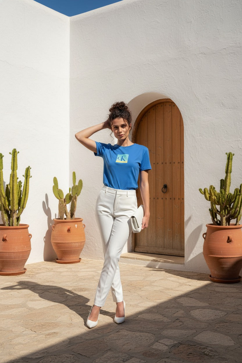 CALVIN KLEIN Дамска Тениска с Къс Ръкав - Синя